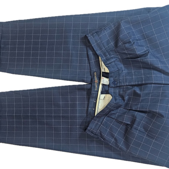 Tommy Hilfiger Pants Mens 36x30 Navy Blue Check Plaid Pleat Front Dress Trousers - Picture 5 of 7